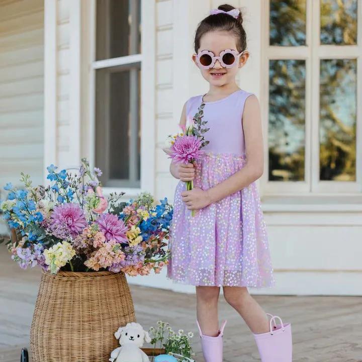 Sweet Wink Lavender Confetti Flower Tank Tutu Dress
