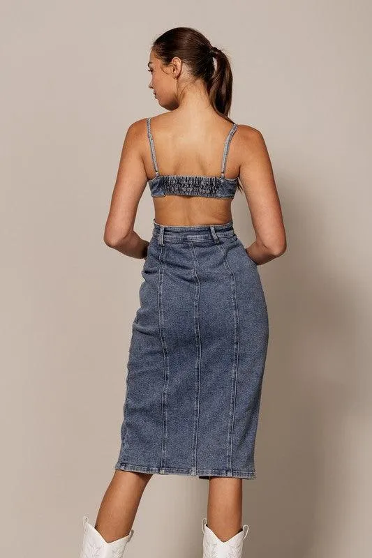 TANK  DENIM BUTTON DOWN MIDI DRESS
