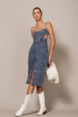 TANK  DENIM BUTTON DOWN MIDI DRESS