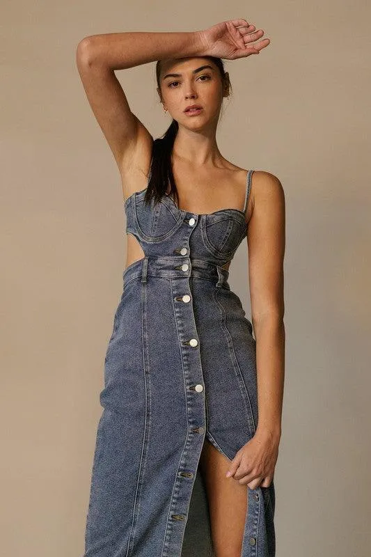 TANK  DENIM BUTTON DOWN MIDI DRESS