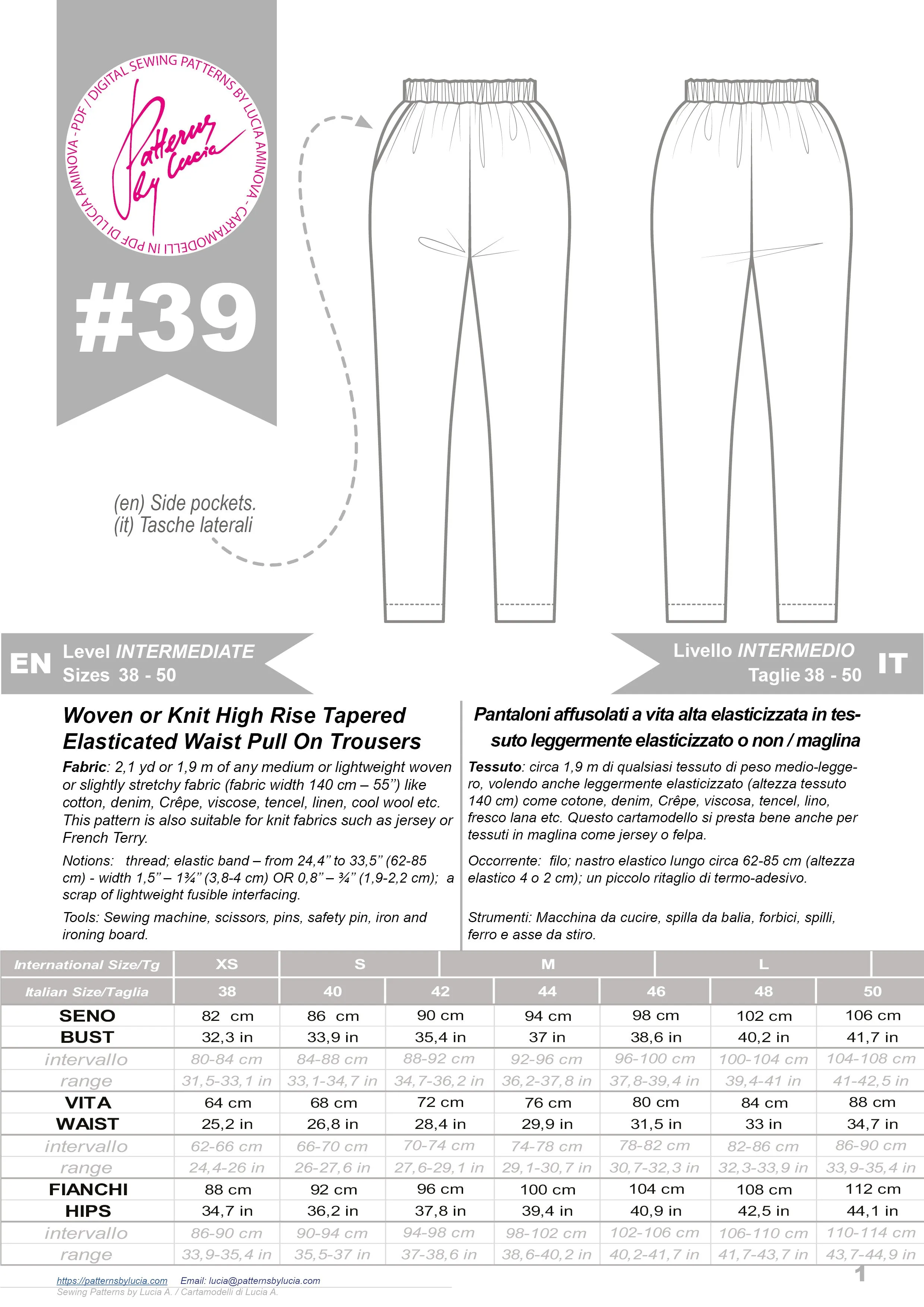 Tapered Trousers Sewing Pattern N.39