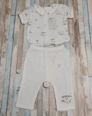 Unisex Baby White Safari Design Top And Leggins Set