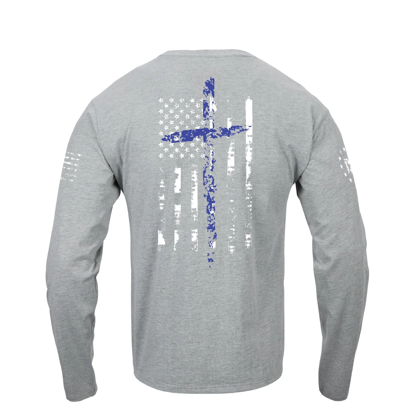 USA FLAG CROSS V-NECK GRAPHIC LONG SLEEVE T-SHIRT