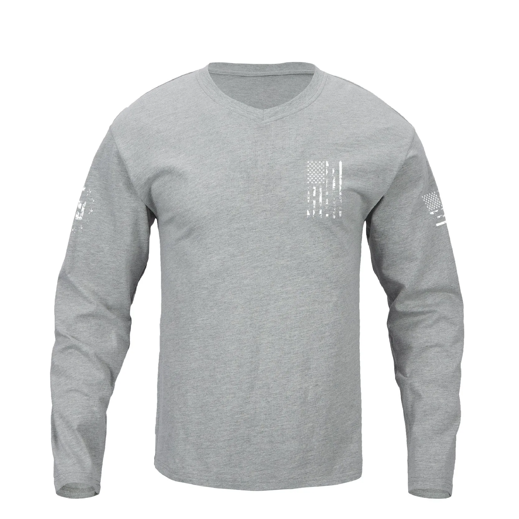 USA FLAG CROSS V-NECK GRAPHIC LONG SLEEVE T-SHIRT