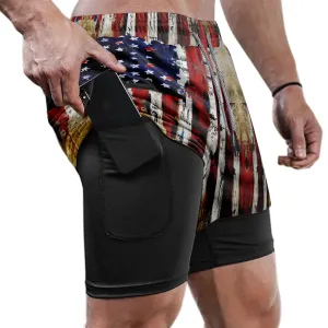 USA FLAG QUICKDRY POCKET 2 IN 1 18'' RUNNING SHORTS