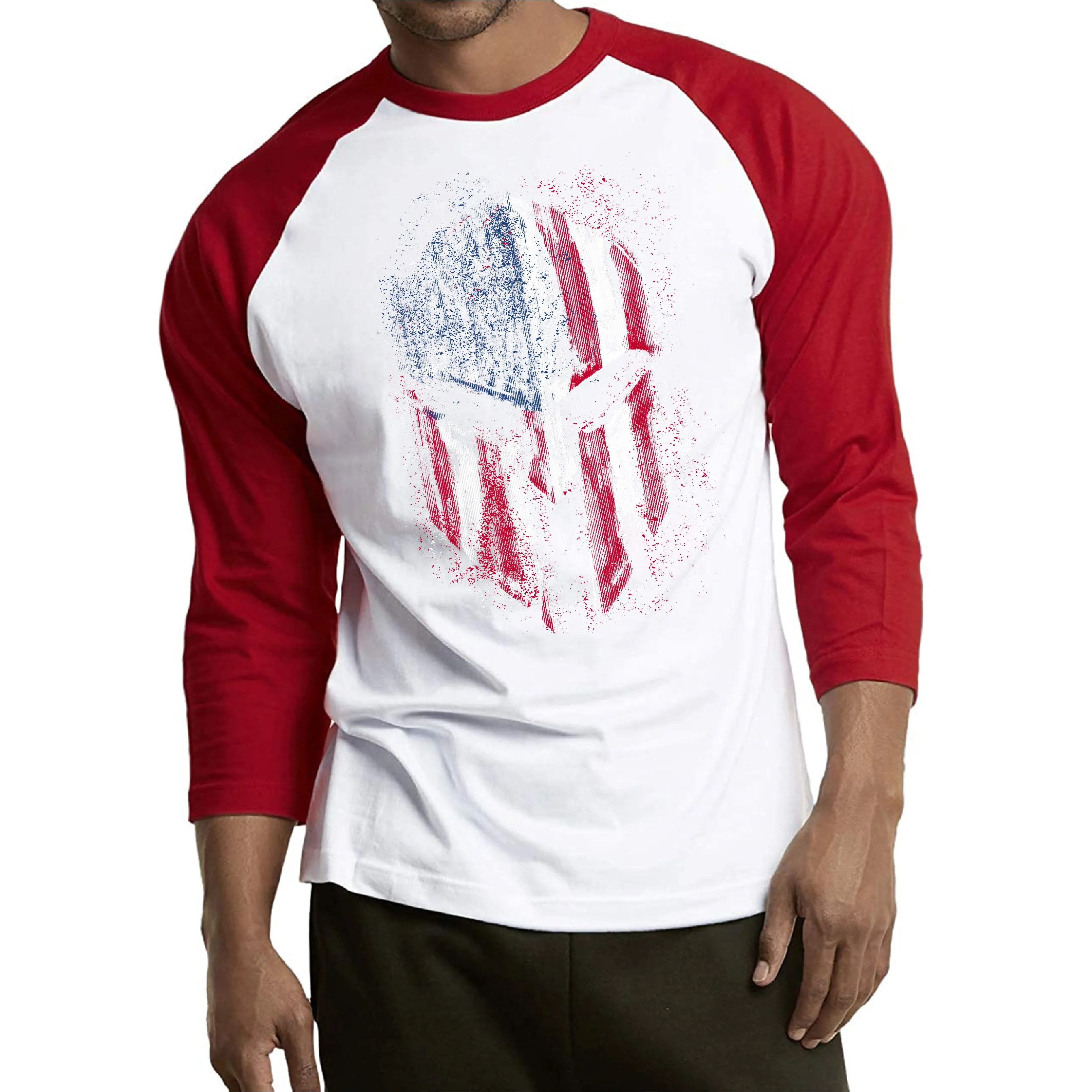 USA FLAG SPARTAN GRAPHIC 3/4 SLEEVE RAGLAN T-SHIRT