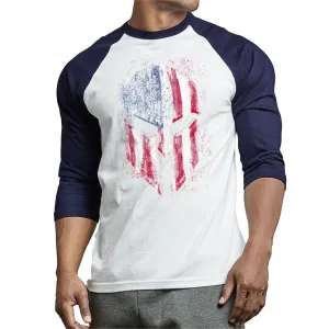 USA FLAG SPARTAN GRAPHIC 3/4 SLEEVE RAGLAN T-SHIRT