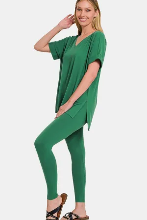 V-Neck Rolled Short Sleeve Lounge Set