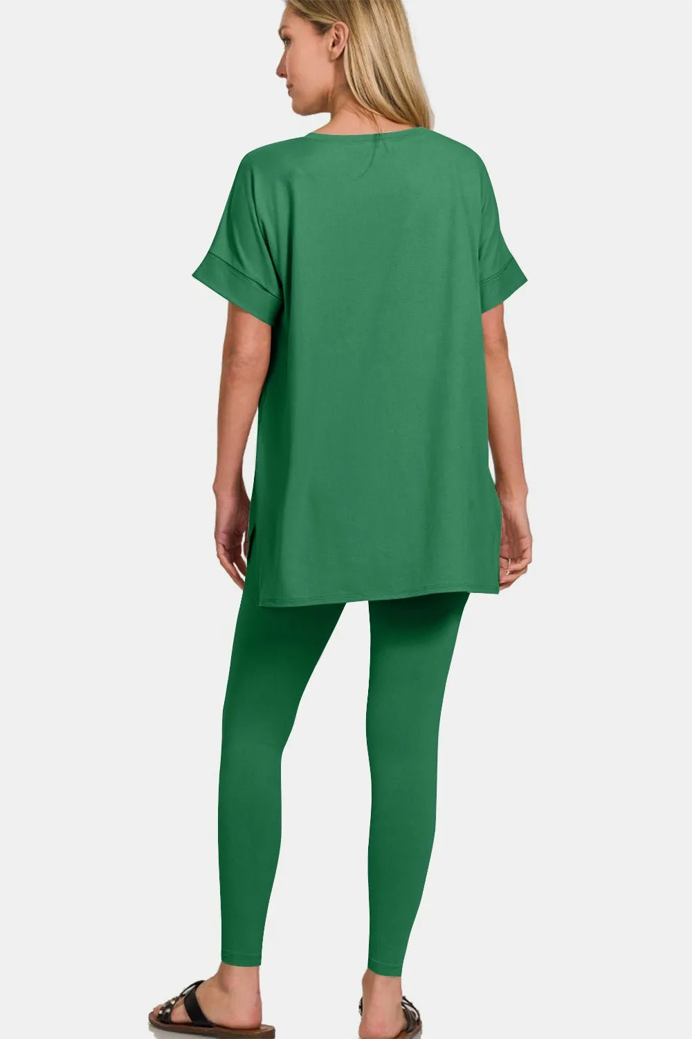 V-Neck Rolled Short Sleeve Lounge Set
