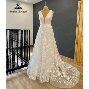 Vintage Plunging Deep V Neck Lace Appliques Tank Wedding Dress for Women  Bridal Gown Sleeveless sukienka na wesele Elegant