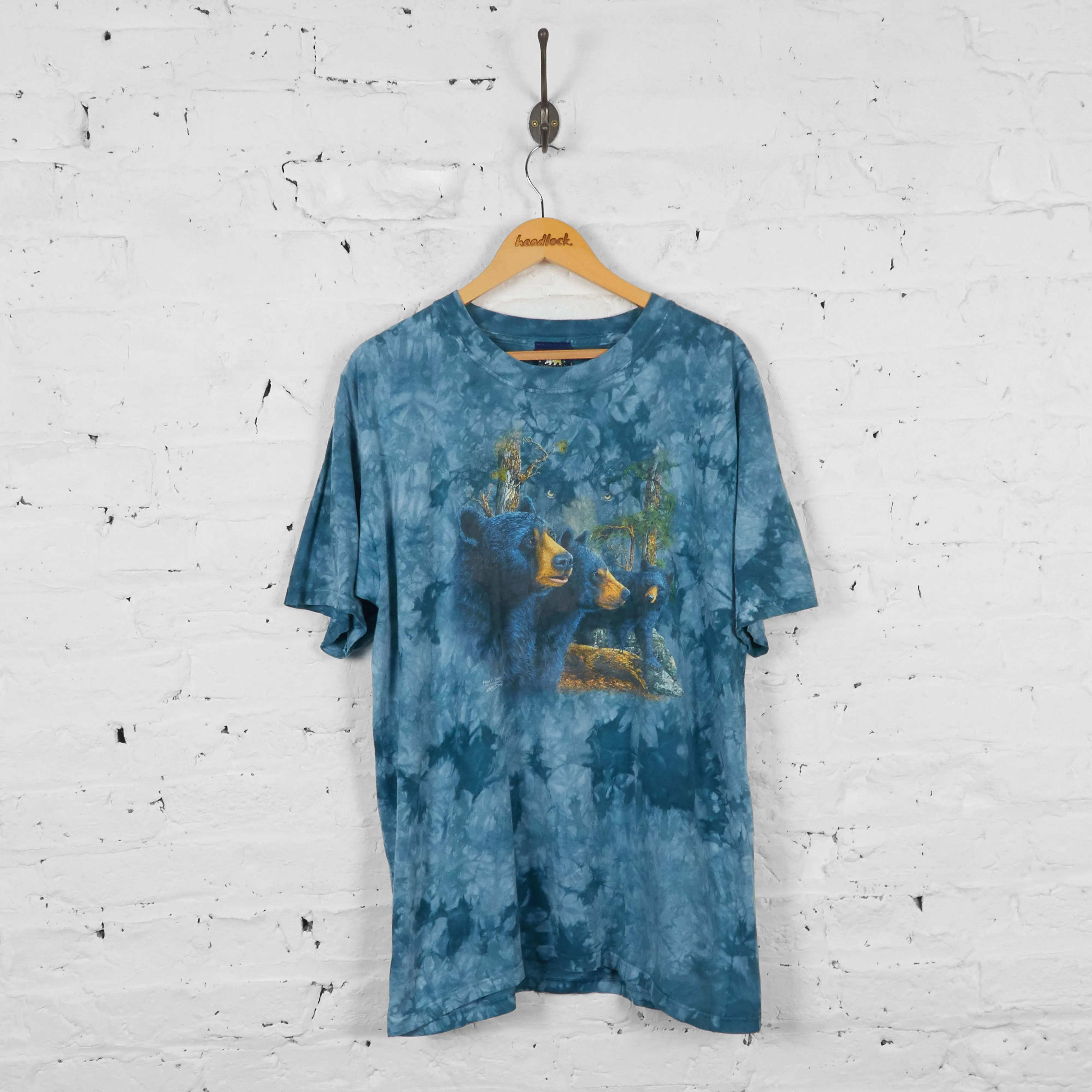 Vintage Tie Dye Bears T-shirt - Blue - L