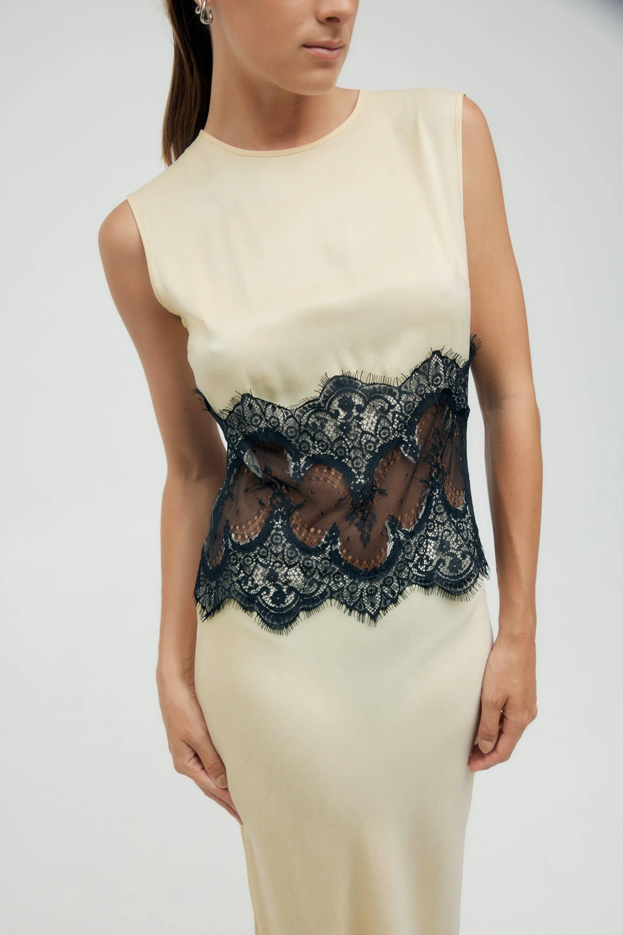 VISIONS LACE TRIM TANK DRESS | MARSHMALLOW