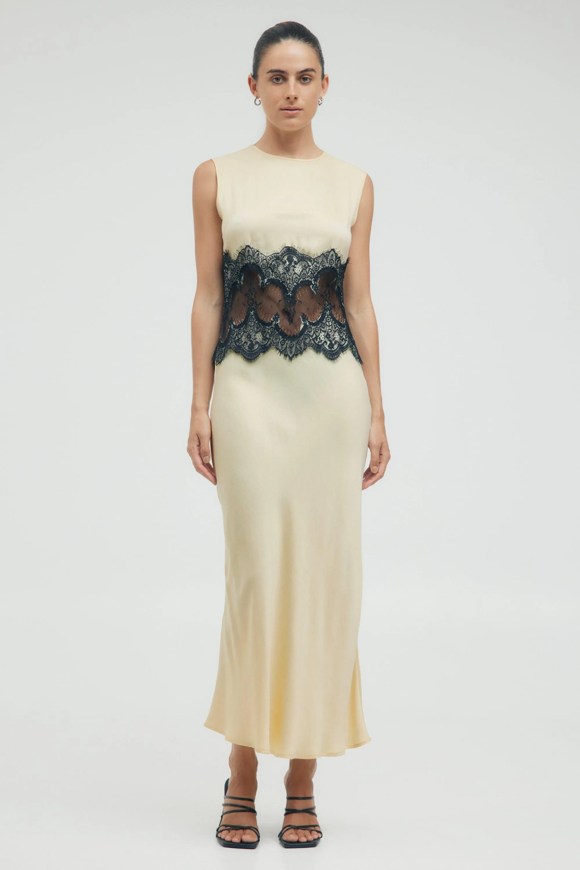 VISIONS LACE TRIM TANK DRESS | MARSHMALLOW