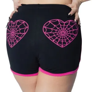 Web Heart Womans Running Shorts S-M-L-XL-2XL-3XL Pink and Black NWT