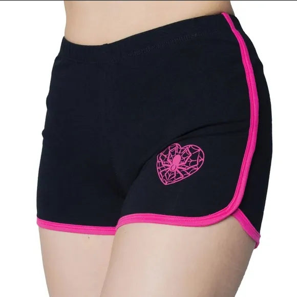 Web Heart Womans Running Shorts S-M-L-XL-2XL-3XL Pink and Black NWT