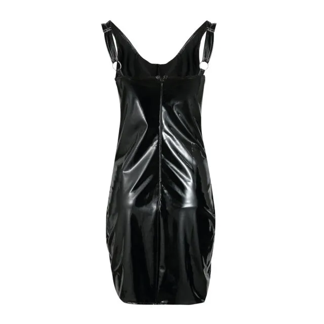 Wet Look Latex Bodycon Faux Leather Dress