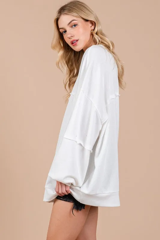 White Exposed Seam Long Sleeve Sweatshirt