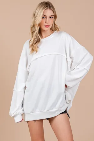 White Exposed Seam Long Sleeve Sweatshirt