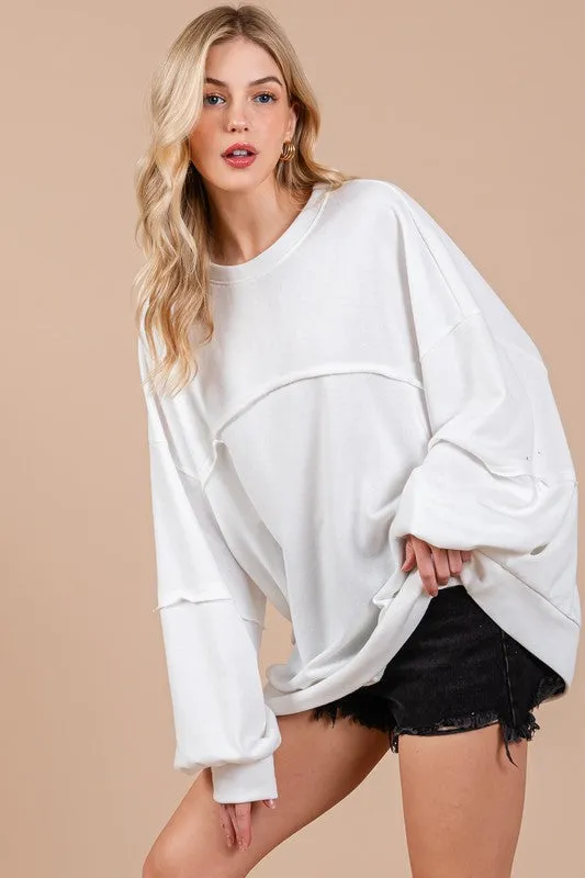 White Exposed Seam Long Sleeve Sweatshirt