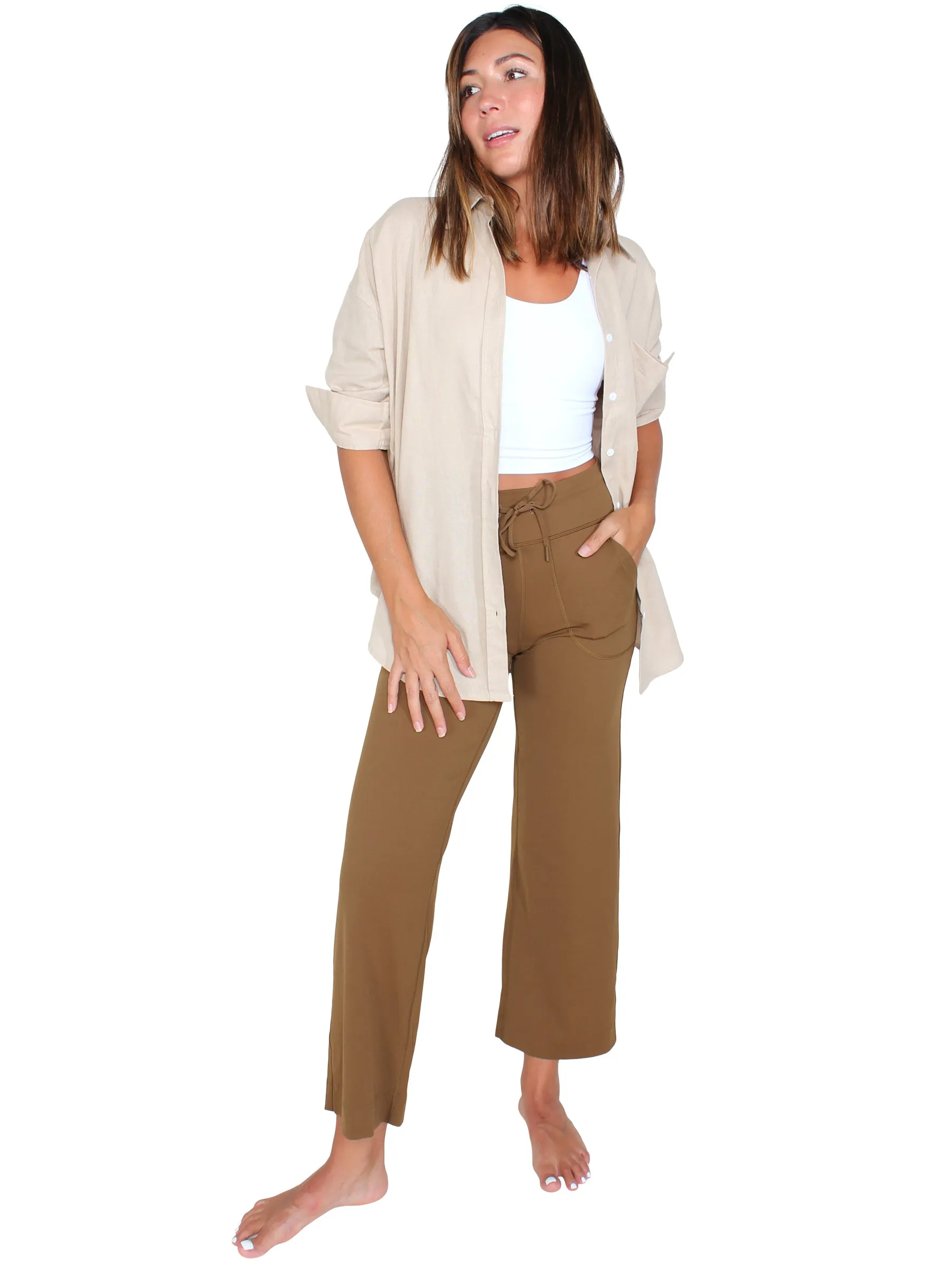 Wide leg drawstring yoga pants - copper