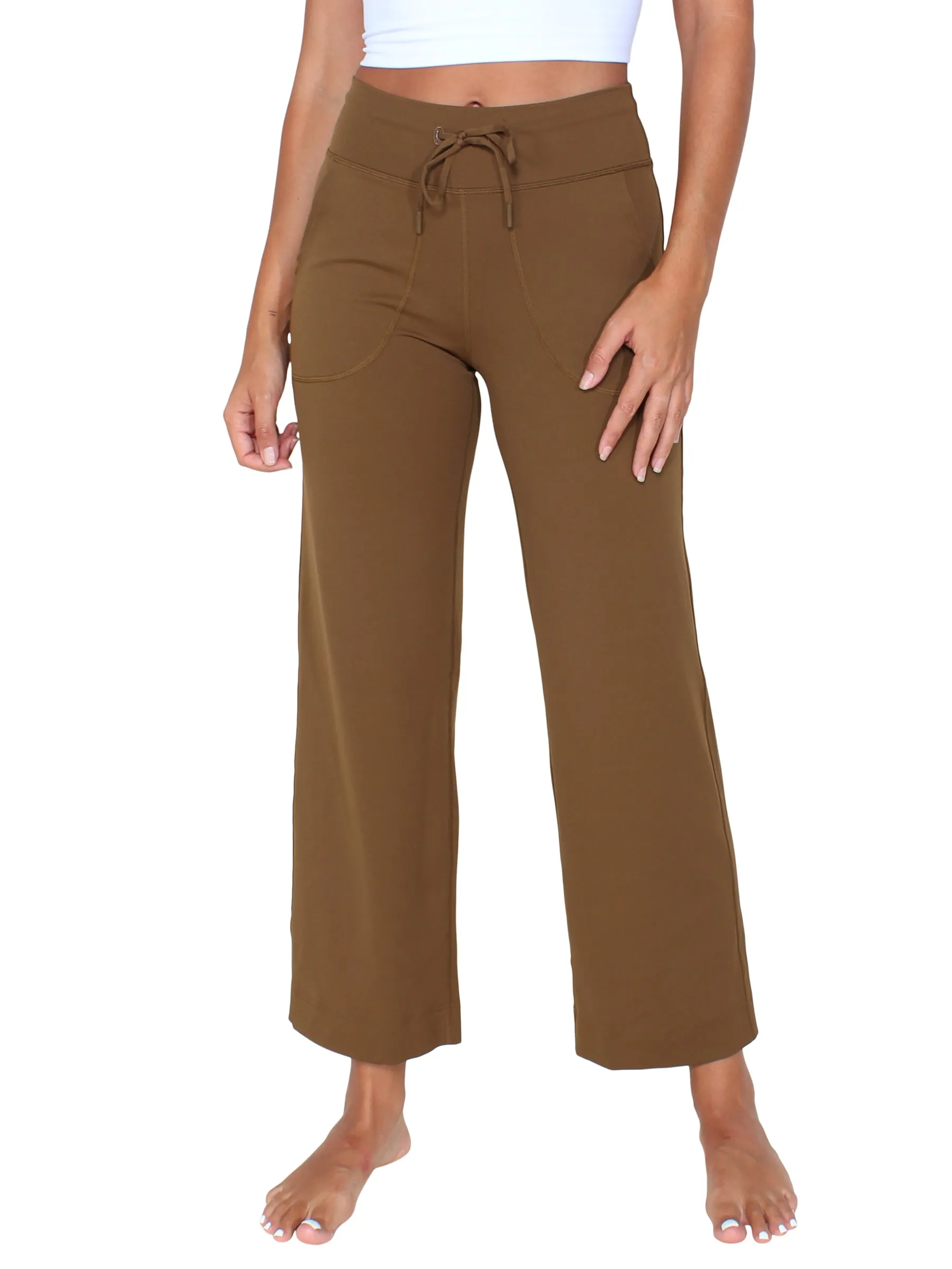 Wide leg drawstring yoga pants - copper