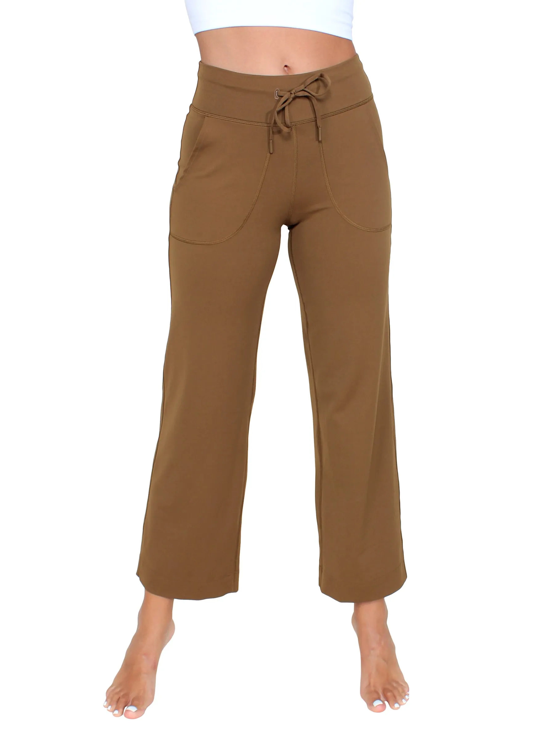 Wide leg drawstring yoga pants - copper