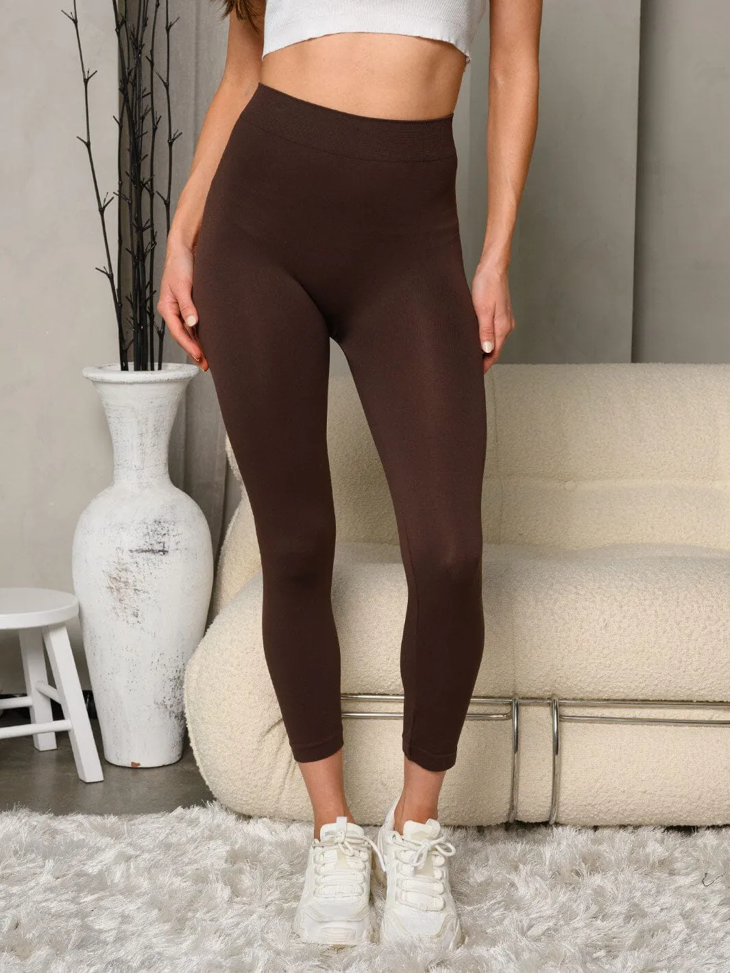 WOMEN'S ELASTIC WAIST SOLID BASIC LEGGINGS