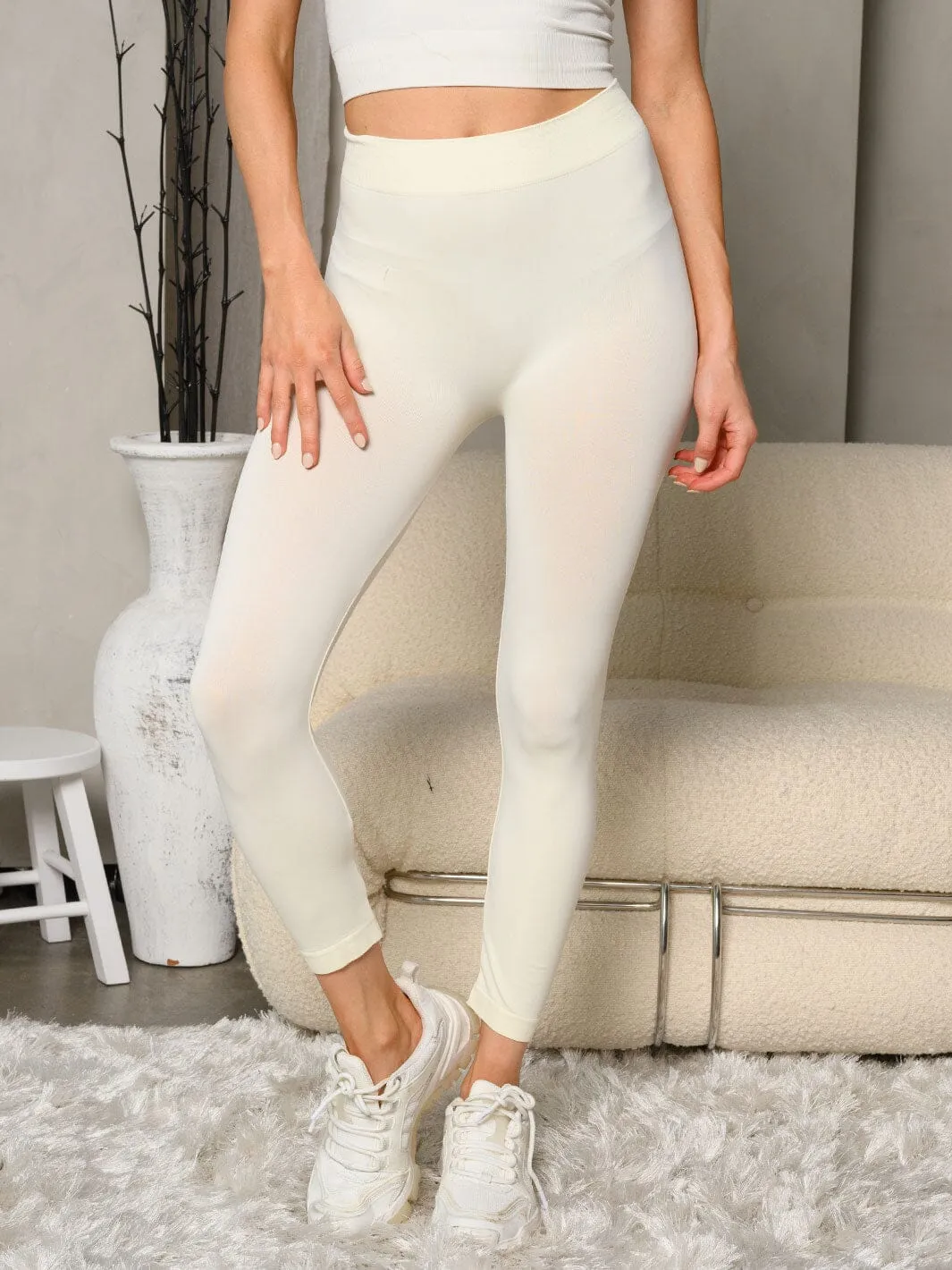 WOMEN'S ELASTIC WAIST SOLID BASIC LEGGINGS