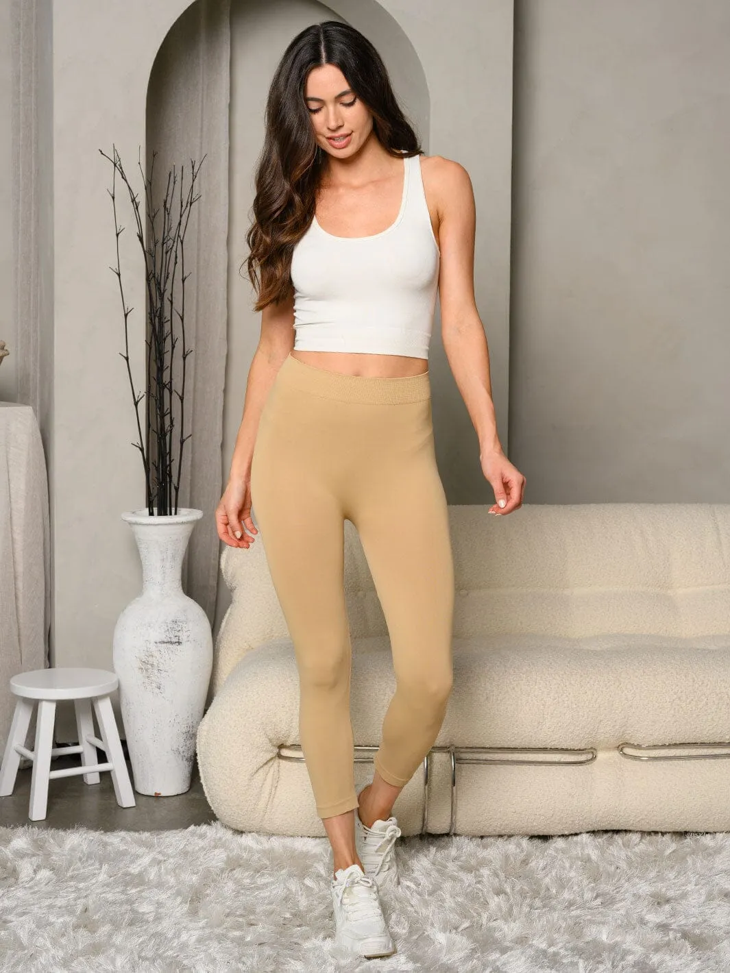 WOMEN'S ELASTIC WAIST SOLID BASIC LEGGINGS