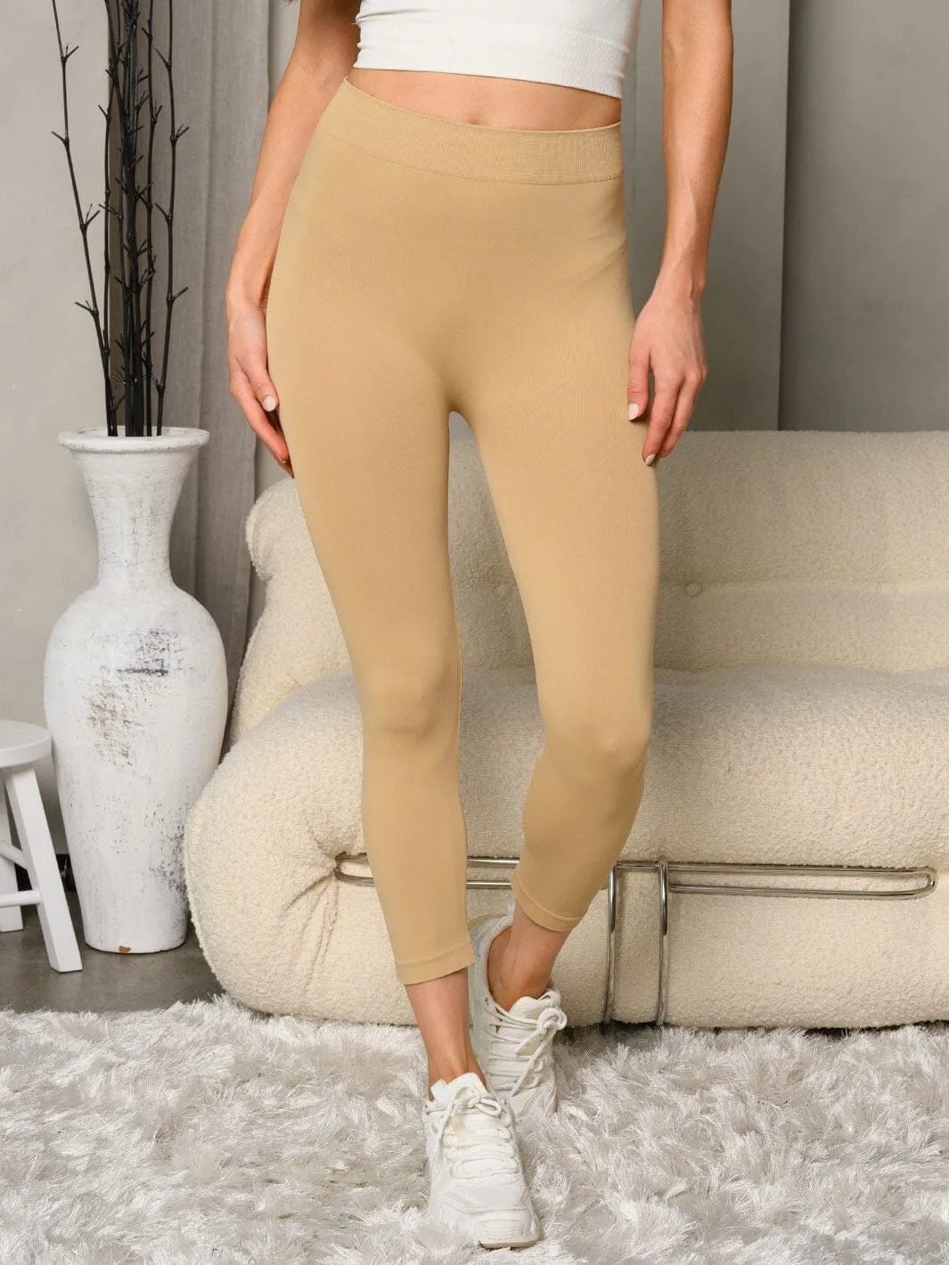 WOMEN'S ELASTIC WAIST SOLID BASIC LEGGINGS