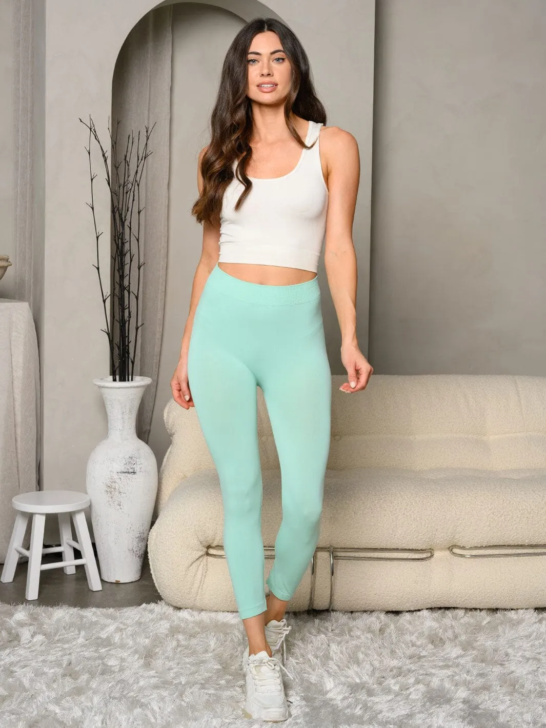 WOMEN'S ELASTIC WAIST SOLID BASIC LEGGINGS