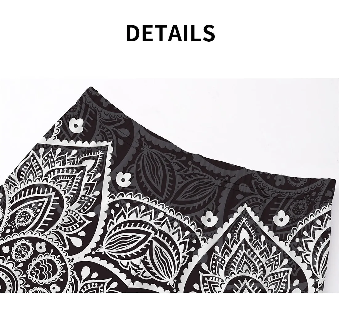 Women's Leggings White & Black Mandala Floral Printed Leggings