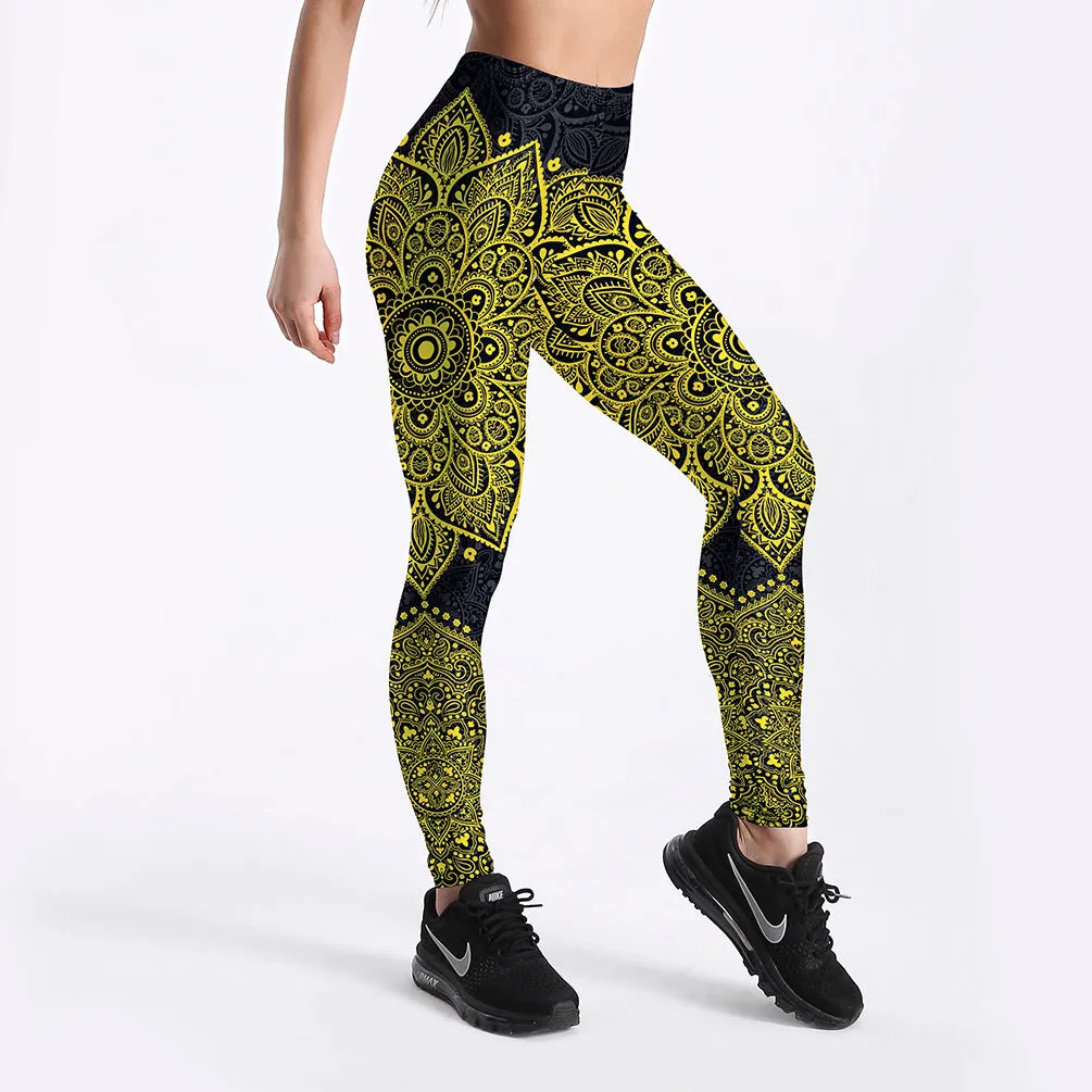 Women's Leggings White & Black Mandala Floral Printed Leggings