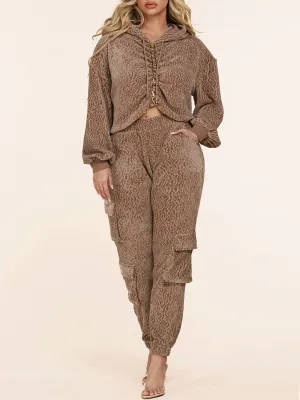 WOMEN'S LONG SLEEVE HOODIE & CARGO PANTS CHAIN DETAILED SET
