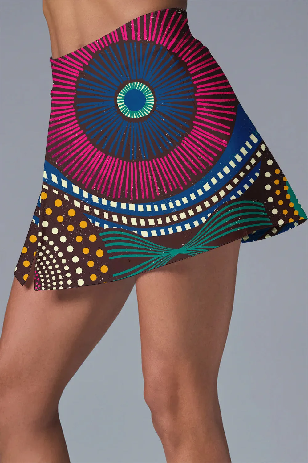 Women's Open Back Crop Top and Skort Set – 2-Piece Activewear Outfit with Burst Print for Tennis, Gym & Festival Looks