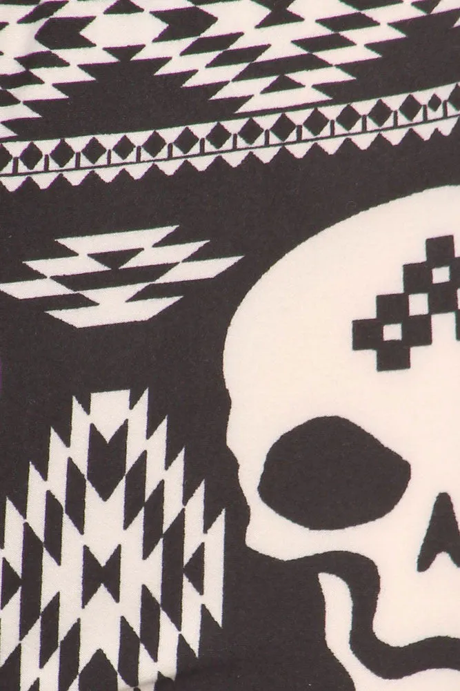Women's Regular Interesting Navajo Skull Mix Pattern Print Leggings - Black White