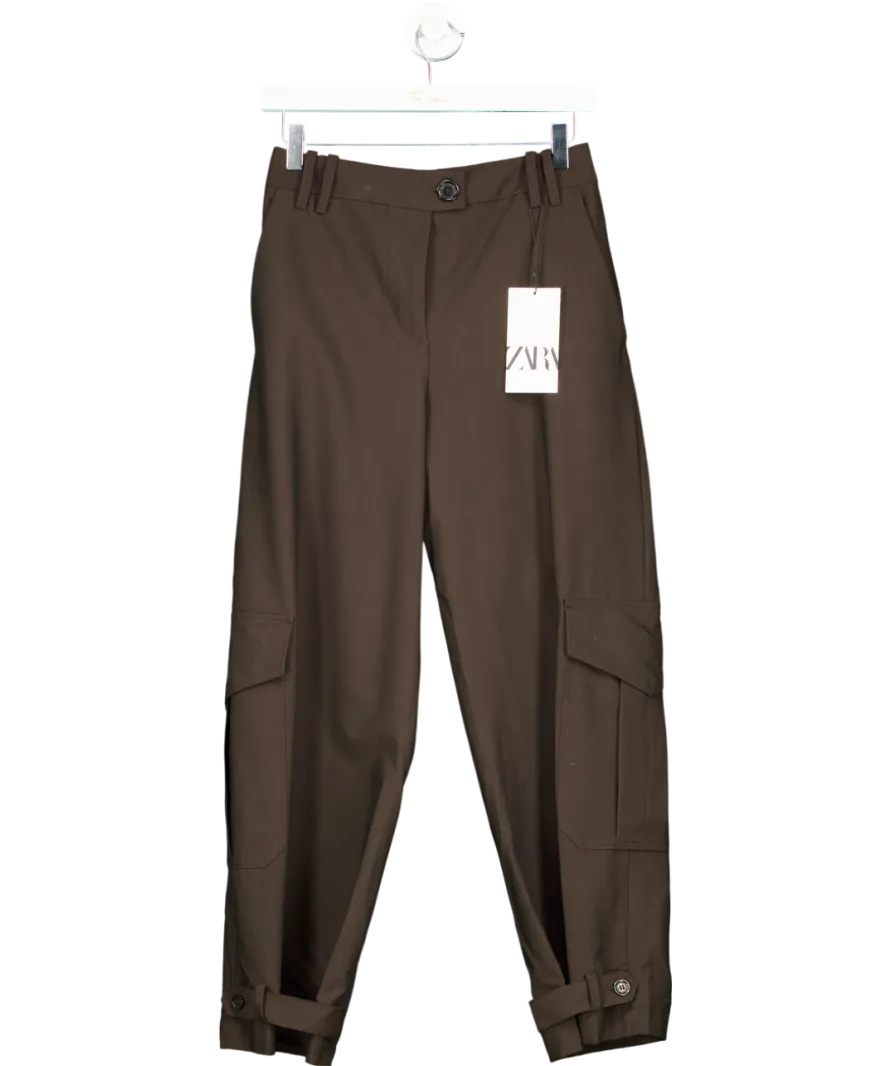 ZARA Brown Tailored Cargo Trousers UK XS