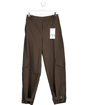 ZARA Brown Tailored Cargo Trousers UK XS